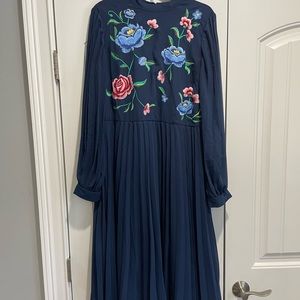 ASOS navy blue floral midi dress with pleats. Worn once!